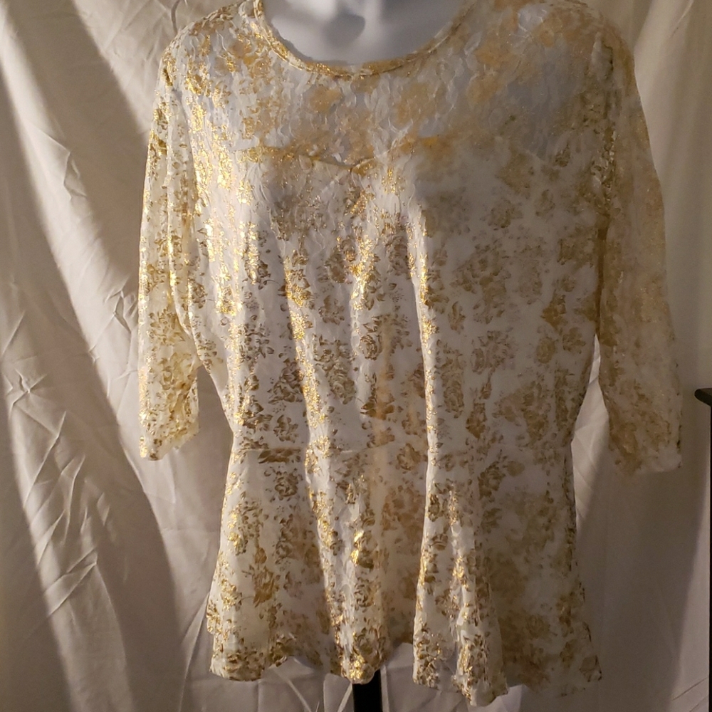Sheer Gold & White top
